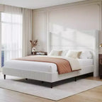 Letto a piattaforma Wingback in velluto a coste Beige / Verde / Grigio – Queen, Adatto per 1–2