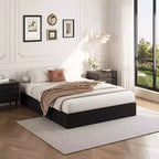Base letto a piattaforma Queen in metallo nero, supporto a doghe in acciaio, altezza 5"/9"