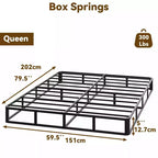 Base letto a piattaforma Queen in metallo nero, supporto a doghe in acciaio, altezza 5"/9"