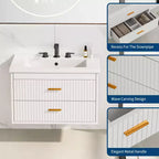 Mobile lavabo da bagno a parete bianco/nero con lavello – 2 cassetti, uso singolo, 24" / 30"