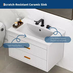 Mobile lavabo da bagno a parete bianco/nero con lavello – 2 cassetti, uso singolo, 24" / 30"