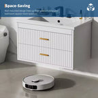 Mobile lavabo da bagno a parete bianco/nero con lavello – 2 cassetti, uso singolo, 24" / 30"