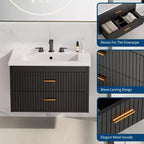 Mobile lavabo da bagno a parete bianco/nero con lavello – 2 cassetti, uso singolo, 24" / 30"