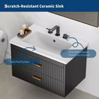 Mobile lavabo da bagno a parete bianco/nero con lavello – 2 cassetti, uso singolo, 24" / 30"