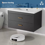 Mobile lavabo da bagno a parete bianco/nero con lavello – 2 cassetti, uso singolo, 24" / 30"