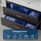Mobile lavabo da bagno a parete bianco/nero con lavello – 2 cassetti, uso singolo, 24" / 30"
