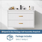 Mobile lavabo da bagno a parete bianco/nero con lavello – 2 cassetti, uso singolo, 24" / 30"