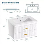 Mobile lavabo da bagno a parete bianco/nero con lavello – 2 cassetti, uso singolo, 24" / 30"