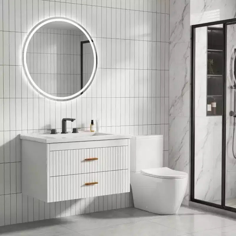 Mobile lavabo da bagno a parete bianco/nero con lavello – 2 cassetti, uso singolo, 24" / 30"
