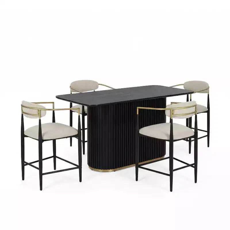 Nero/Beige e Noce/Beige | Set da pranzo 5 pezzi altezza bancone | 4 posti a sedere