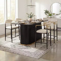 Christopher Knight Home Iwinie Modern 5 Piece Dining Set with Pedestal Wooden Table and Metal Upholstered Counter Stools
