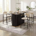 Christopher Knight Home Iwinie Modern 5 Piece Dining Set with Pedestal Wooden Table and Metal Upholstered Counter Stools