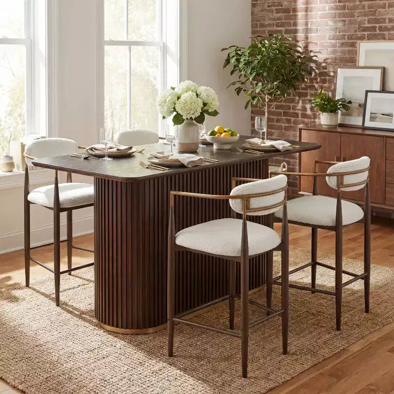 Nero/Beige e Noce/Beige | Set da pranzo 5 pezzi altezza bancone | 4 posti a sedere
