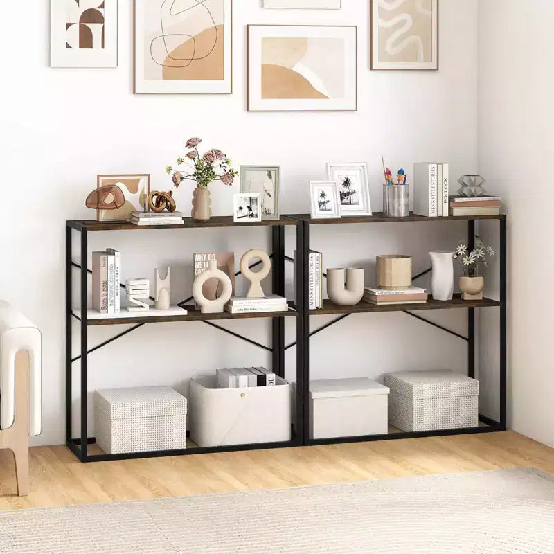 Tavolo consolle a 2 ripiani da 91 cm, Marrone/Bianco, Struttura in metallo, Stile industriale