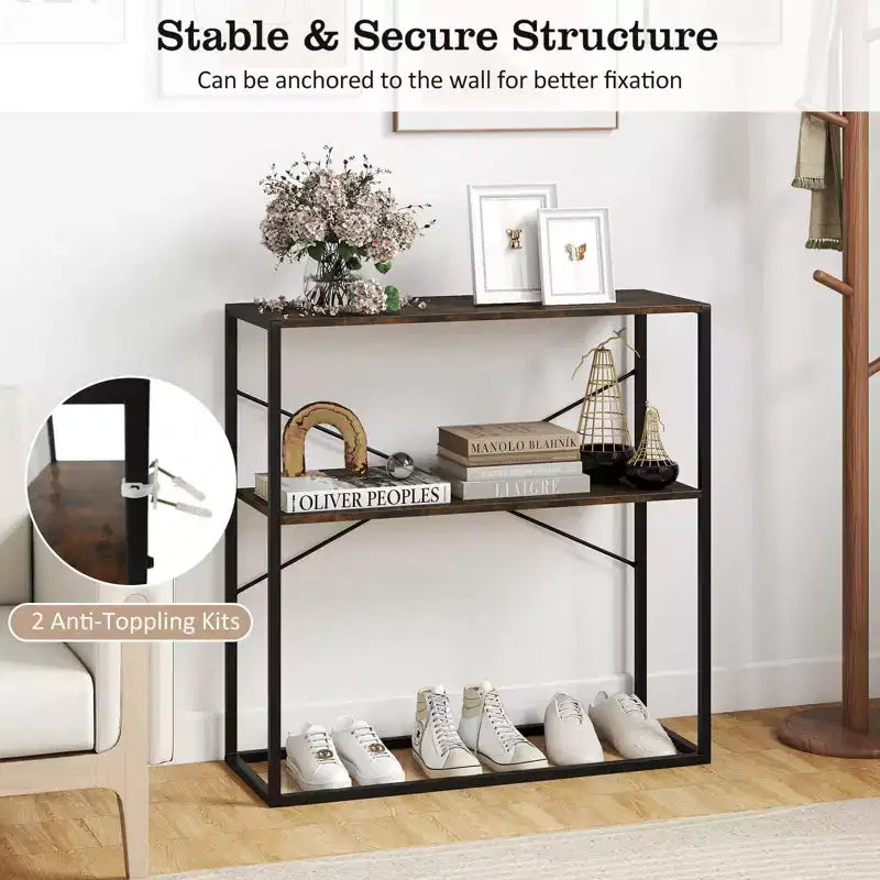 Tavolo consolle a 2 ripiani da 91 cm, Marrone/Bianco, Struttura in metallo, Stile industriale