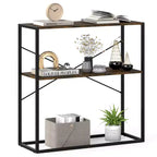 Costway 36 Console Table with Wooden Textured Open Shelves & Metal Frame for Hallway White/Brown