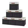 13x13 Storage Cube Bins Set of 6, Foldable Linen Fabric Baskets with Leather Handles, Collapsible Shelf Organizer for Closet Cubby Shelves