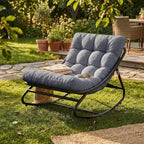 Poltrona Papasan grigia a dondolo, set da 2 – Esterno/Interno, capacità 136 kg