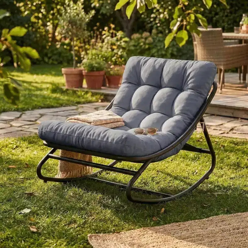 Poltrona Papasan grigia a dondolo, set da 2 – Esterno/Interno, capacità 136 kg