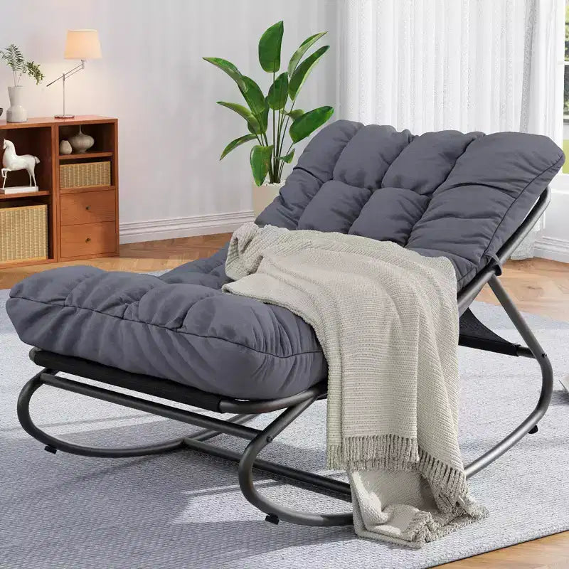 Poltrona Papasan grigia a dondolo, set da 2 – Esterno/Interno, capacità 136 kg