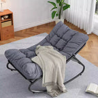 Poltrona Papasan grigia a dondolo, set da 2 – Esterno/Interno, capacità 136 kg