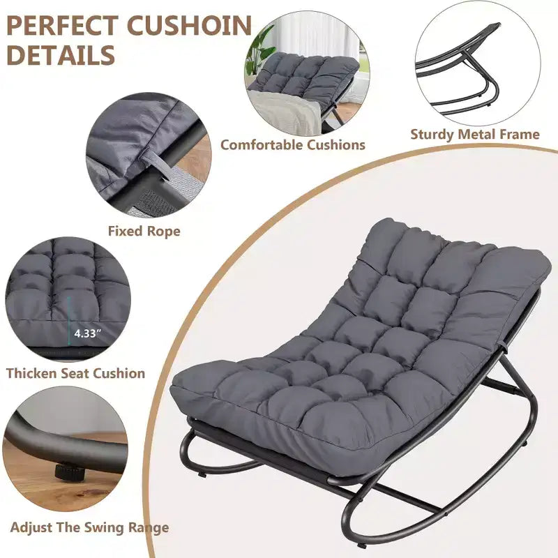 Poltrona Papasan grigia a dondolo, set da 2 – Esterno/Interno, capacità 136 kg