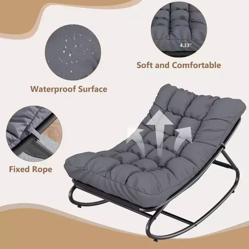 Poltrona Papasan grigia a dondolo, set da 2 – Esterno/Interno, capacità 136 kg