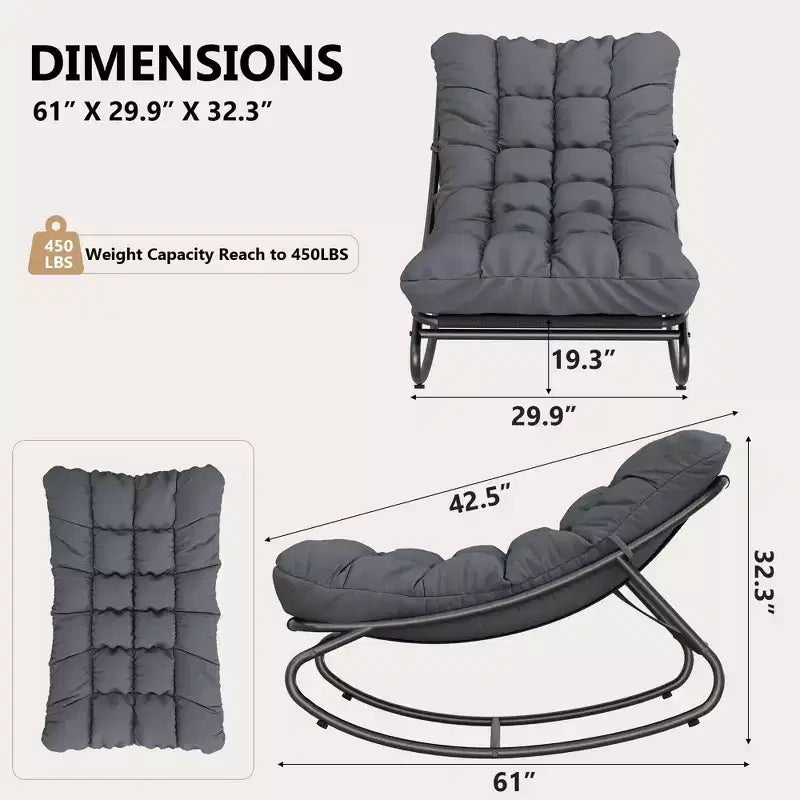 Poltrona Papasan grigia a dondolo, set da 2 – Esterno/Interno, capacità 136 kg