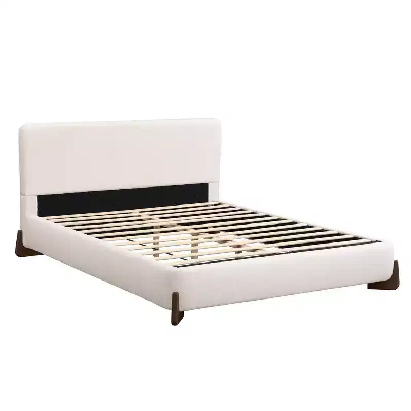Struttura letto imbottita White Queen, tessuto Terry, gambe in legno, 1 persona