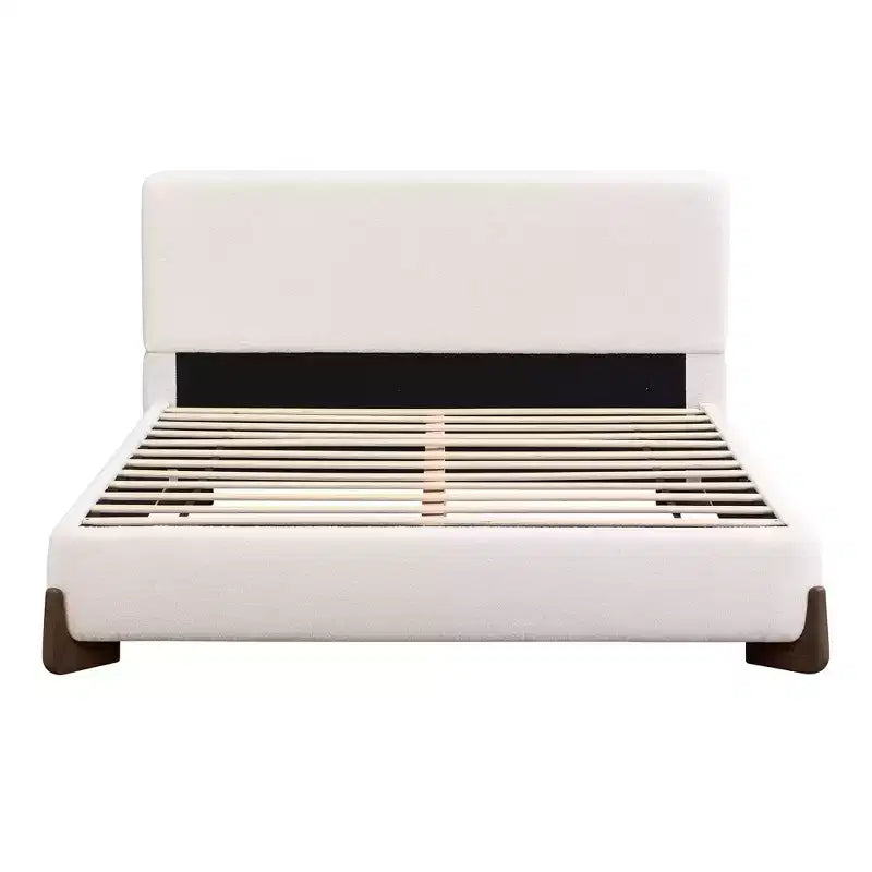 Struttura letto imbottita White Queen, tessuto Terry, gambe in legno, 1 persona