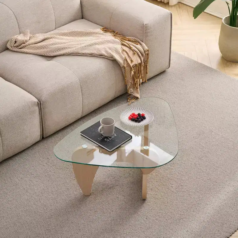 Mid-Century Modern Farmhouse Coffee Table, Walnut Wood Center Table for Living Room