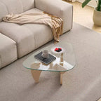 Mid-Century Modern Farmhouse Coffee Table, Walnut Wood Center Table for Living Room