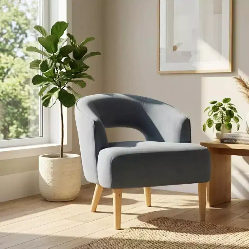 Poltrona a botte in velluto – Blu / Grigio scuro / Grigio | Posto singolo
