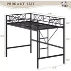 Twin Size Loft Bed, Heavy Duty Metal Frame with Arched Guardrail, Flat Ladder Rung and Steel Slat Support, No Box Spring Needed, Space Efficient