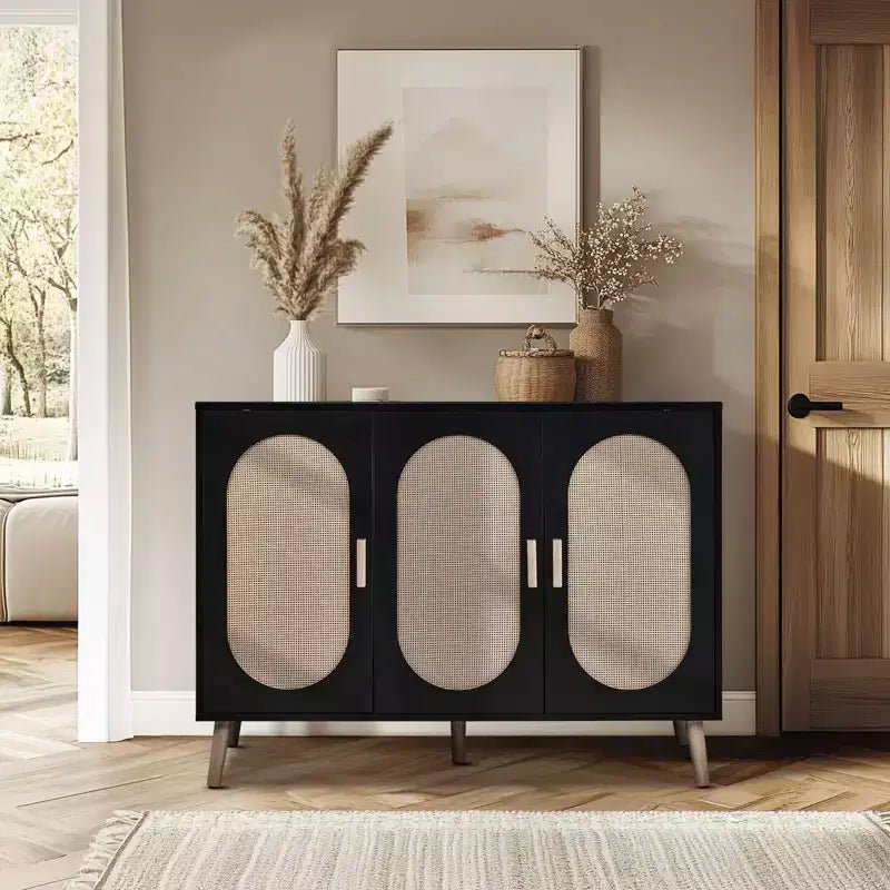 Karl Home Modern Rattan 24 Pair Shoe Storage Cabinet