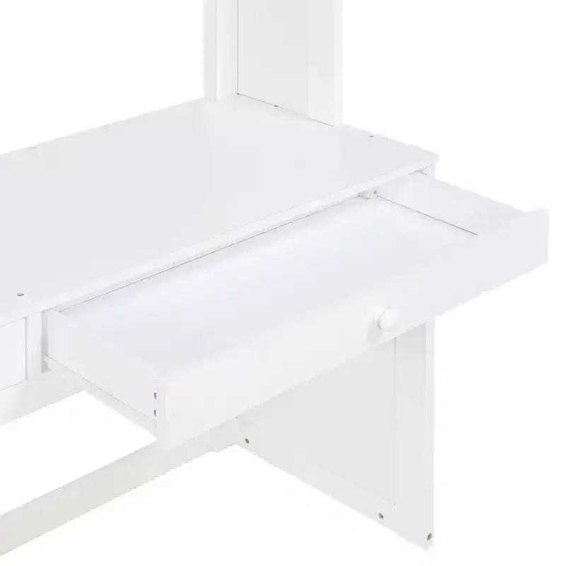 Letto a Castello a L a una Piazza e Mezza / a una Piazza, con Scrivania, Armadio e Mensole, per 2 Persone, Espresso / Grigio / Bianco