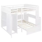 Letto a Castello a L a una Piazza e Mezza / a una Piazza, con Scrivania, Armadio e Mensole, per 2 Persone, Espresso / Grigio / Bianco
