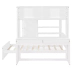 Letto a Castello a L a una Piazza e Mezza / a una Piazza, con Scrivania, Armadio e Mensole, per 2 Persone, Espresso / Grigio / Bianco