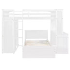 Letto a Castello a L a una Piazza e Mezza / a una Piazza, con Scrivania, Armadio e Mensole, per 2 Persone, Espresso / Grigio / Bianco