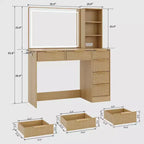 Toeletta da trucco scanalata in bianco/legno – Stile moderno, utente singolo
