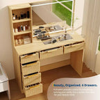 Toeletta da trucco scanalata in bianco/legno – Stile moderno, utente singolo