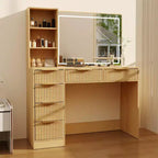 Toeletta da trucco scanalata in bianco/legno – Stile moderno, utente singolo