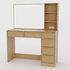 Toeletta da trucco scanalata in bianco/legno – Stile moderno, utente singolo