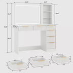 Toeletta da trucco scanalata in bianco/legno – Stile moderno, utente singolo