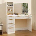 Toeletta da trucco scanalata in bianco/legno – Stile moderno, utente singolo