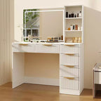Toeletta da trucco scanalata in bianco/legno – Stile moderno, utente singolo