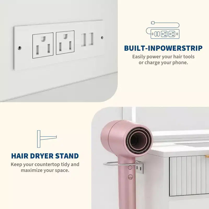 Toeletta da trucco scanalata in bianco/legno – Stile moderno, utente singolo