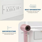 Toeletta da trucco scanalata in bianco/legno – Stile moderno, utente singolo