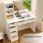 Toeletta da trucco scanalata in bianco/legno – Stile moderno, utente singolo