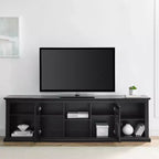 Mobile TV transizionale bianco/nero con ante in vetro, adatto a TV fino a 85"